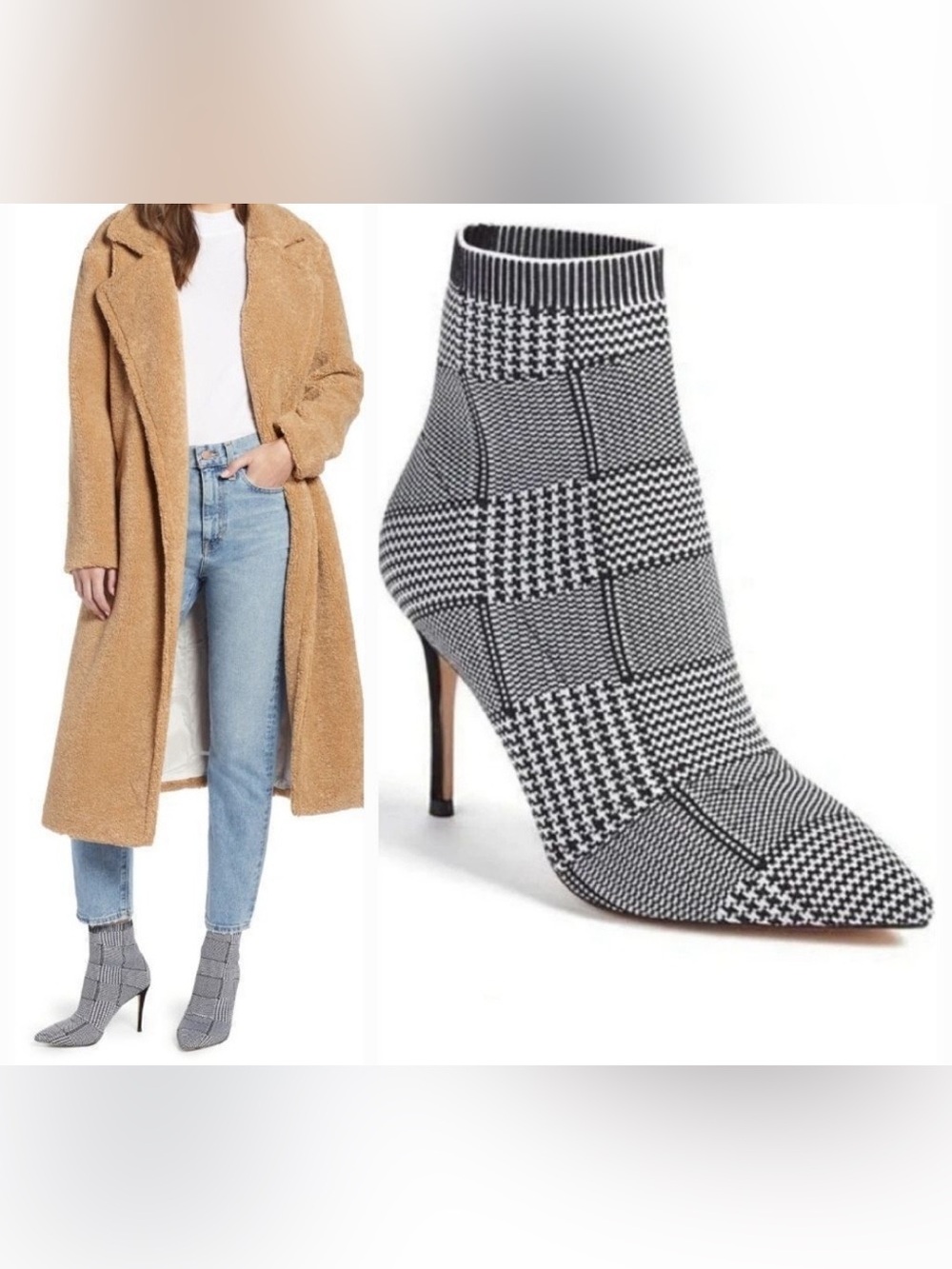 Something Navy Black & White Plaid Stretch Sock Booties